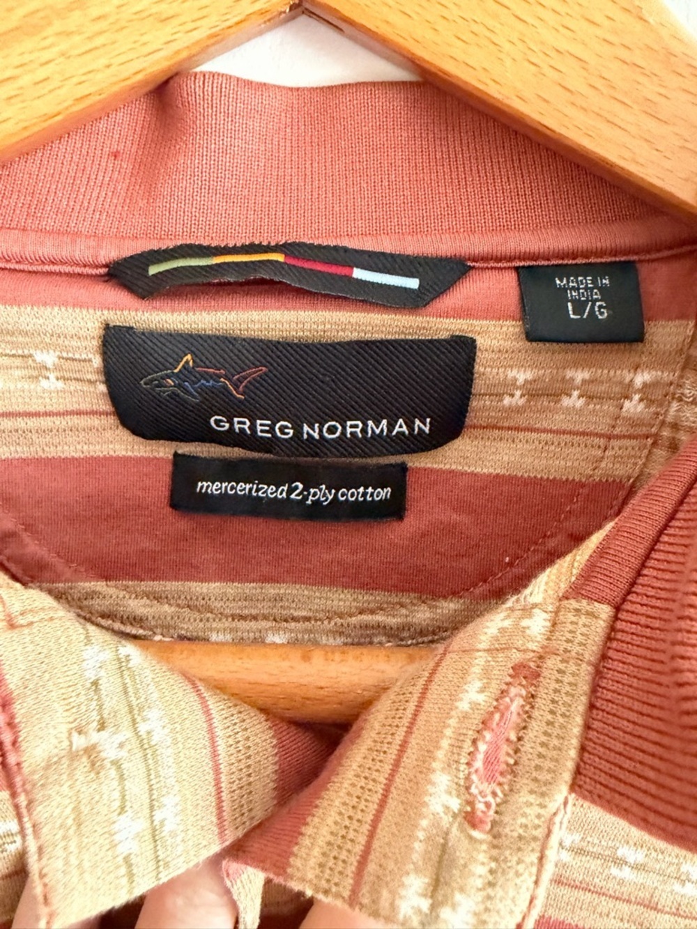 Greg Norman Striped Polo in Rust and Beige - Picture 4 of 5